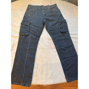 Diamond Stash Biker Cargo Jeans Men's Size 34 Blue Denim Moto Utility Pants—1